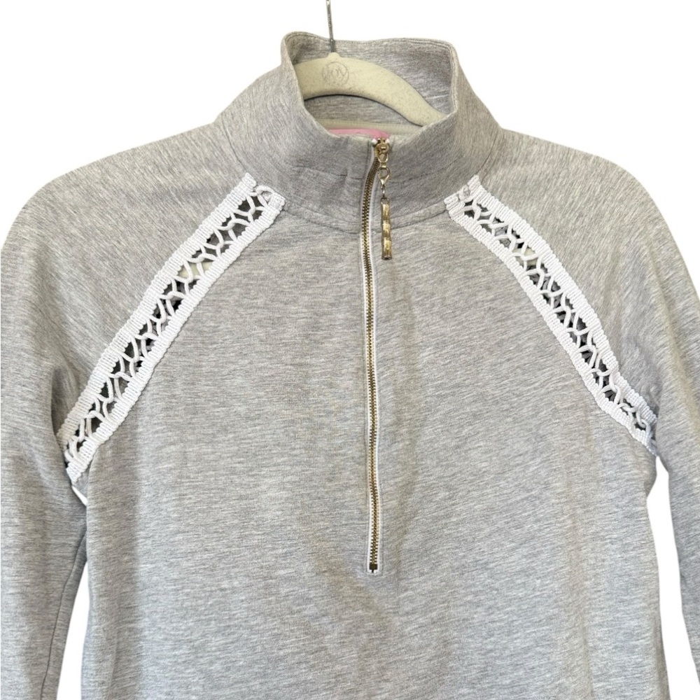 Lilly Pulitzer Skipper Popover 1/2 Zip Jacket XS Gray Crochet Preppy Lightweight - Picture 3 of 7